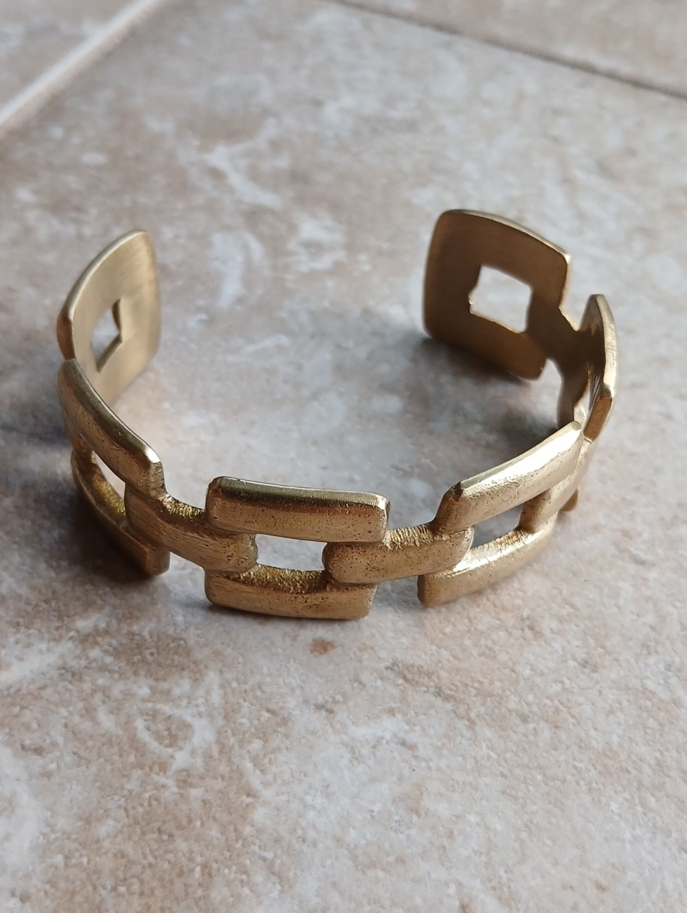 Rustic Cuff Gold Tone Open Cuff Chain Bracelet